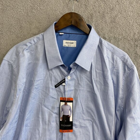 NEW Duchamp London Men's 18.5" XXL Blue Long Sleeve Dress Shirt Slim Fit Stretch - Picture 9 of 11